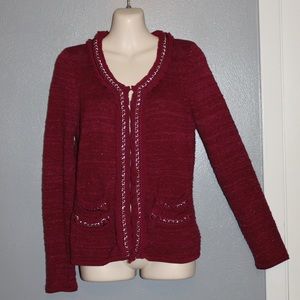 White House Black Market Merlot Chain Ruffled Cardigan Sweater XS